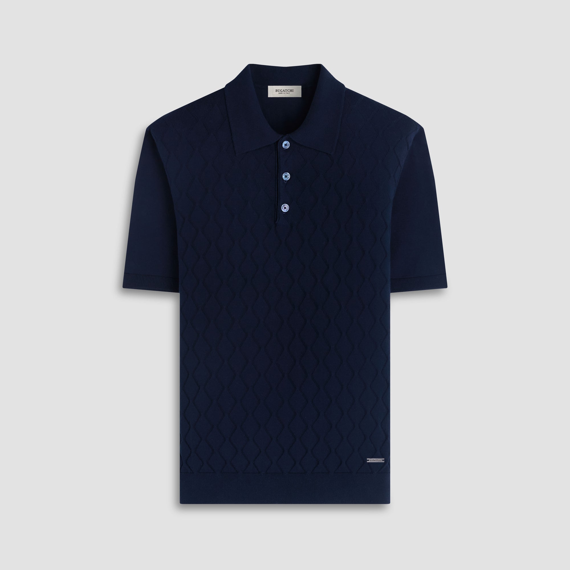 Embossed Wave Short-Sleeve Polo Sweater