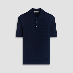 Embossed Wave Short-Sleeve Polo Sweater