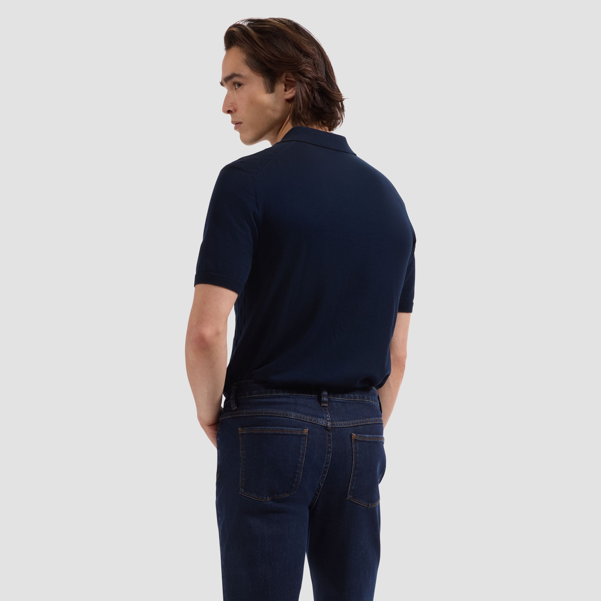 Embossed Wave Short-Sleeve Polo Sweater