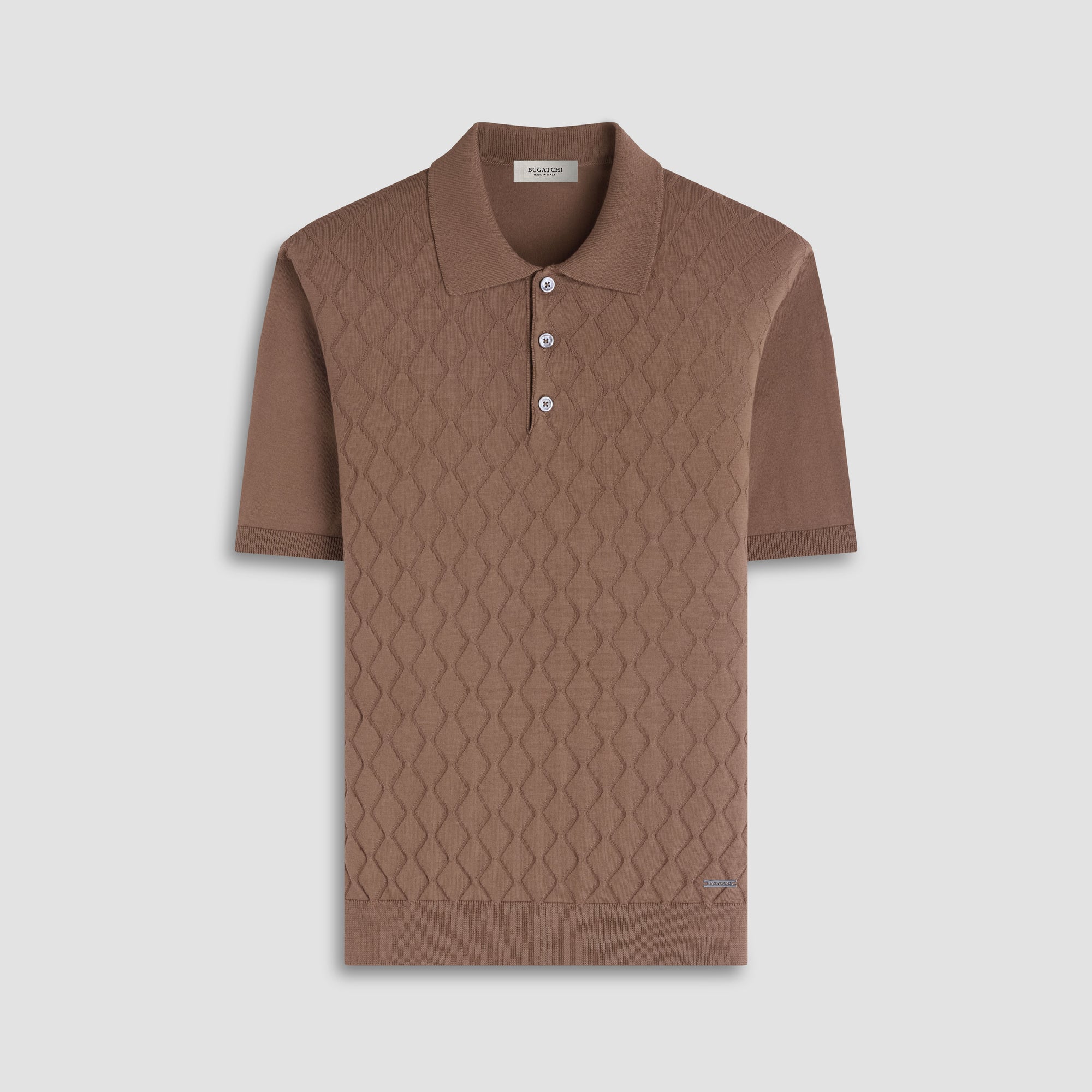 Embossed Wave Short-Sleeve Polo Sweater