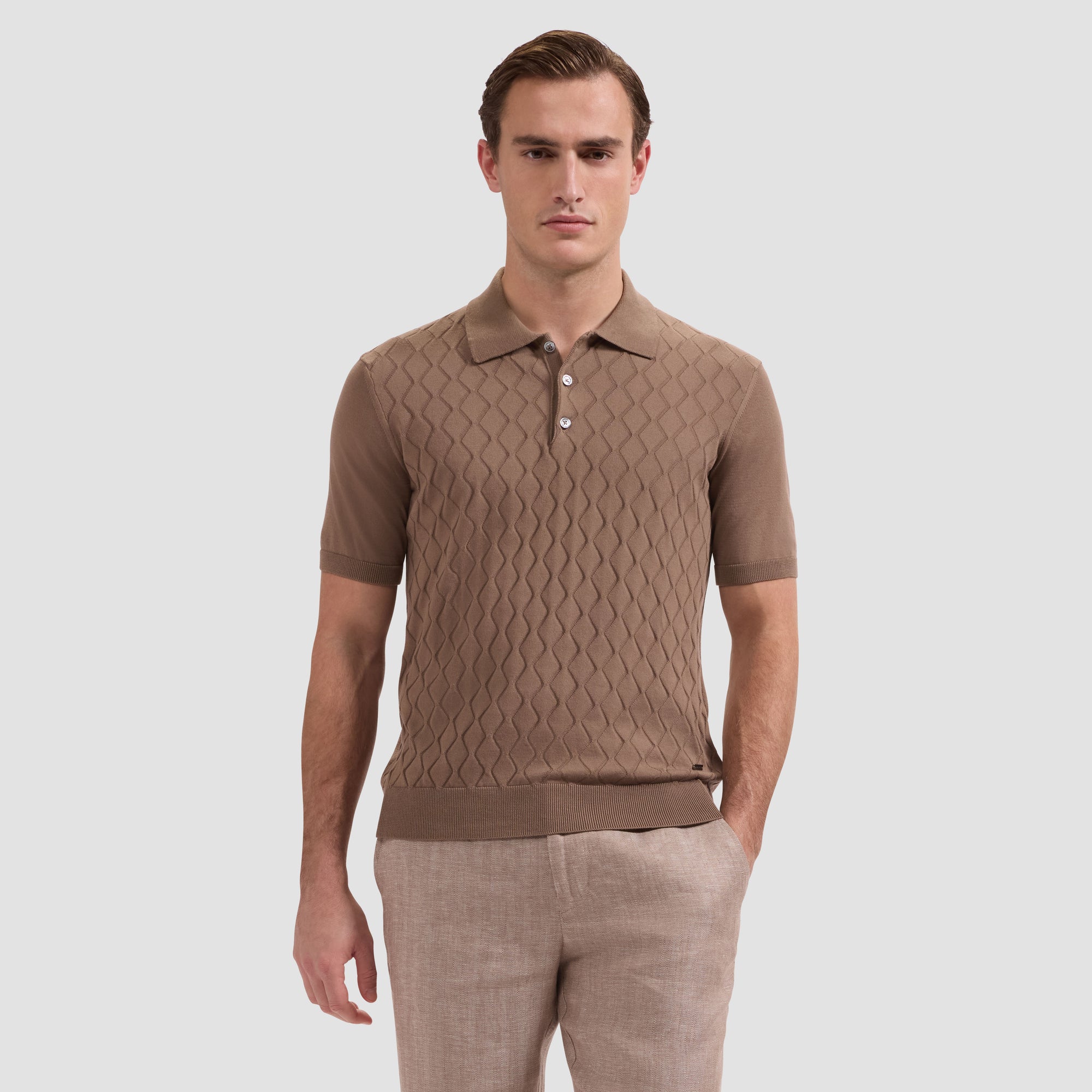 Embossed Wave Short-Sleeve Polo Sweater