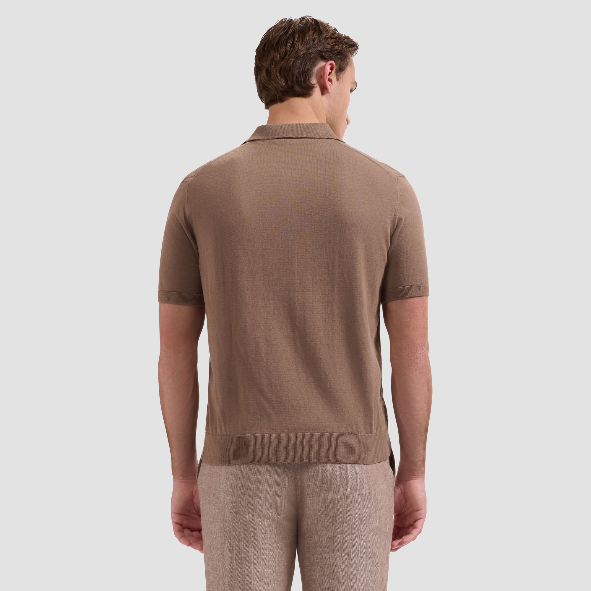 Embossed Wave Short-Sleeve Polo Sweater