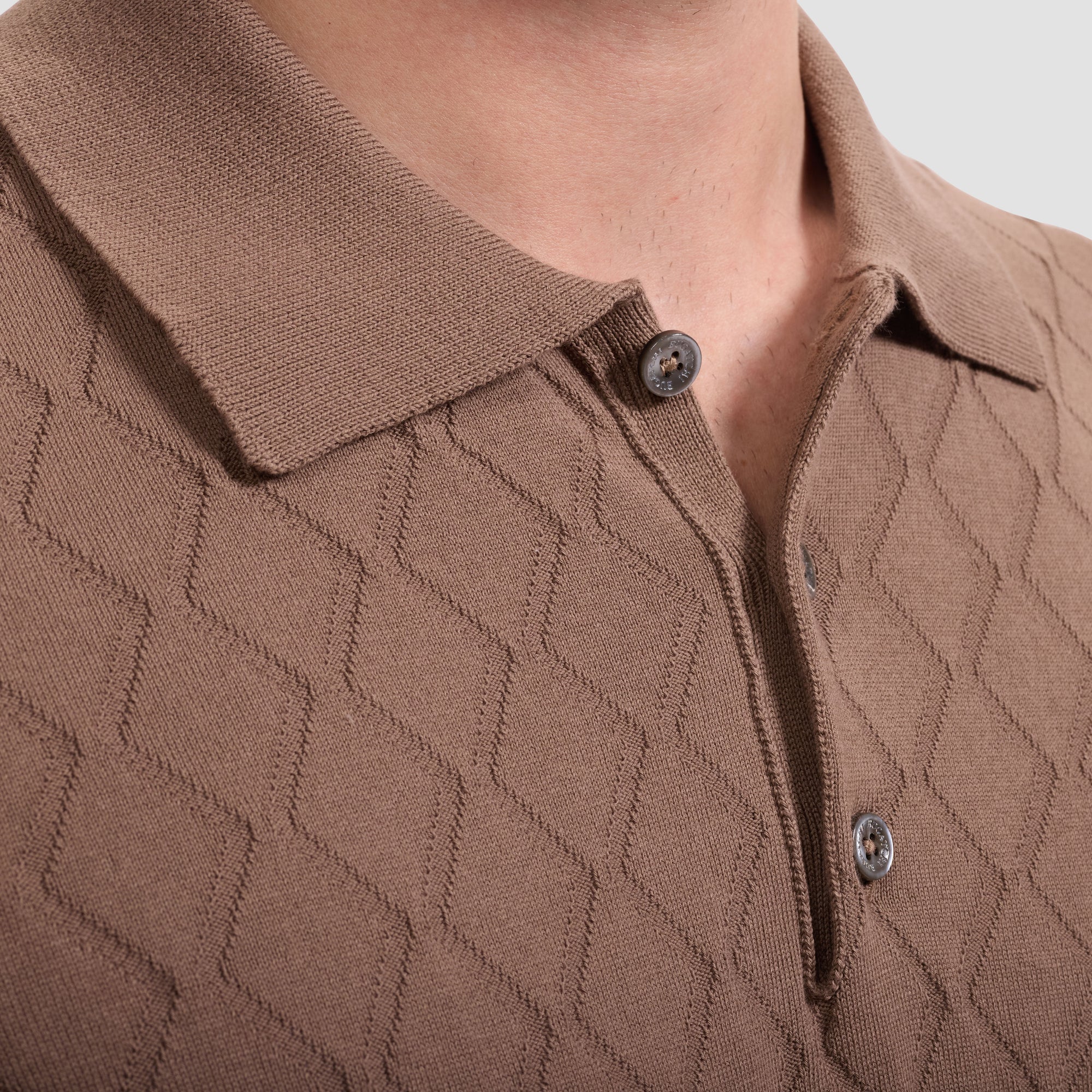 Embossed Wave Short-Sleeve Polo Sweater