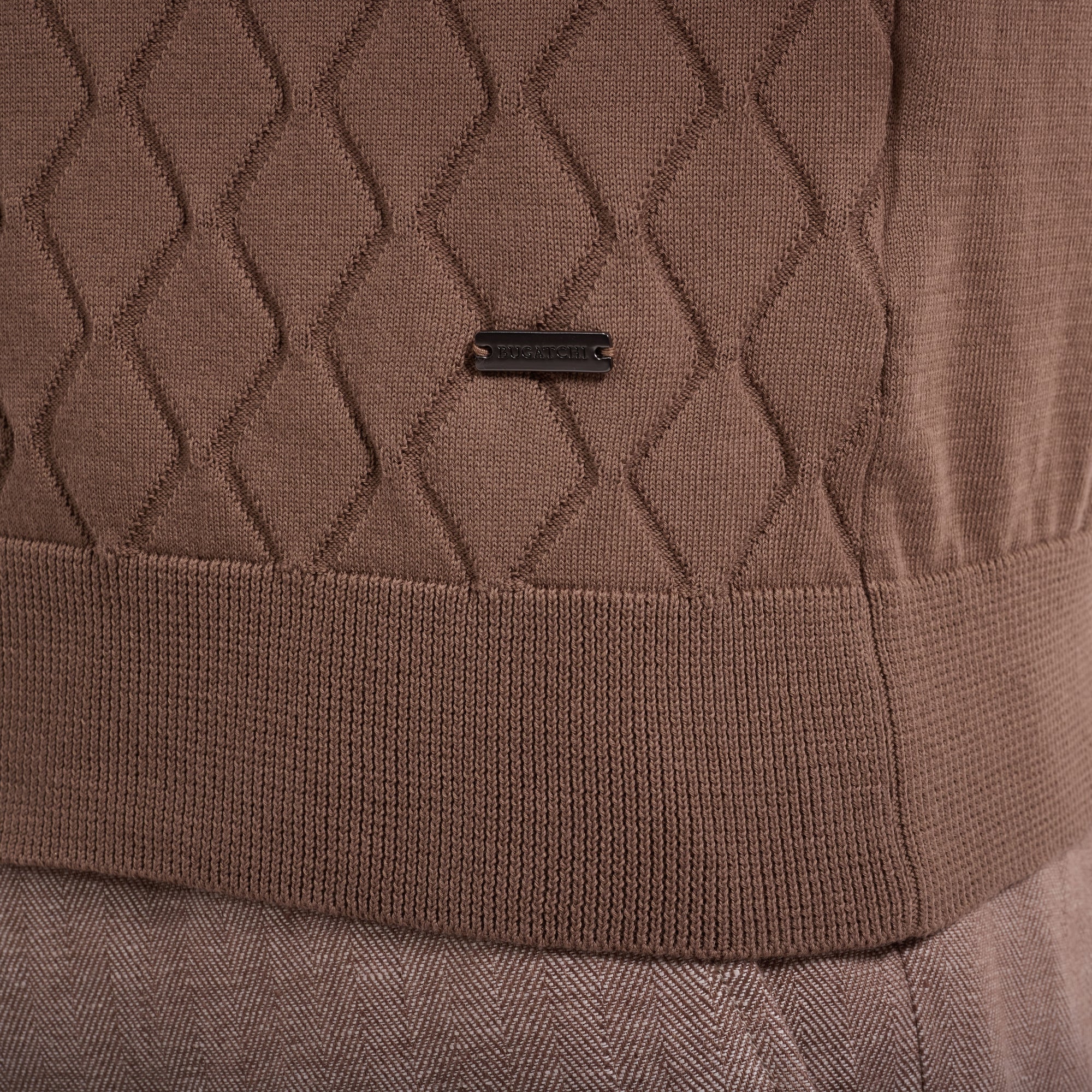 Embossed Wave Short-Sleeve Polo Sweater