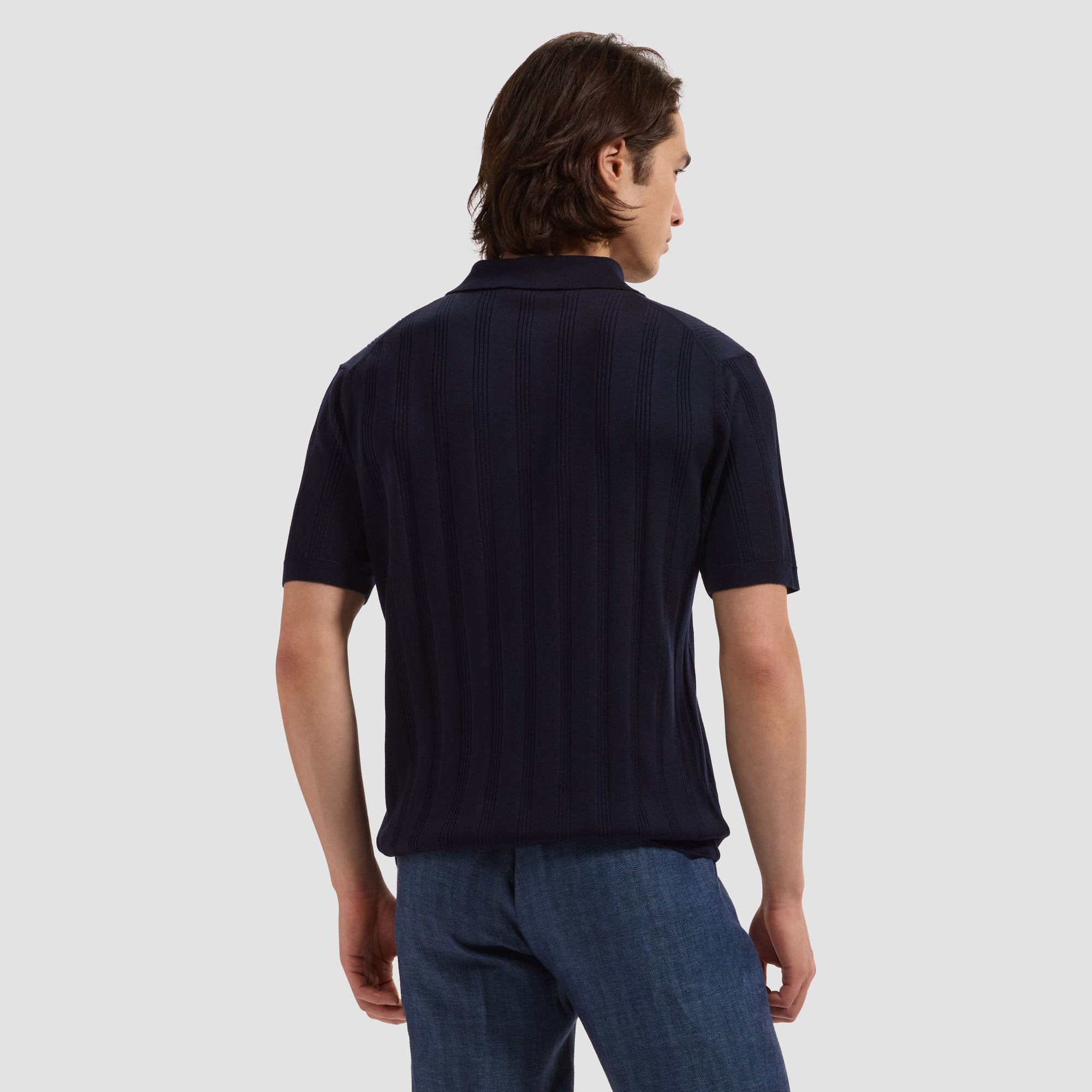 Raised Stripe Short-Sleeve Polo Sweater