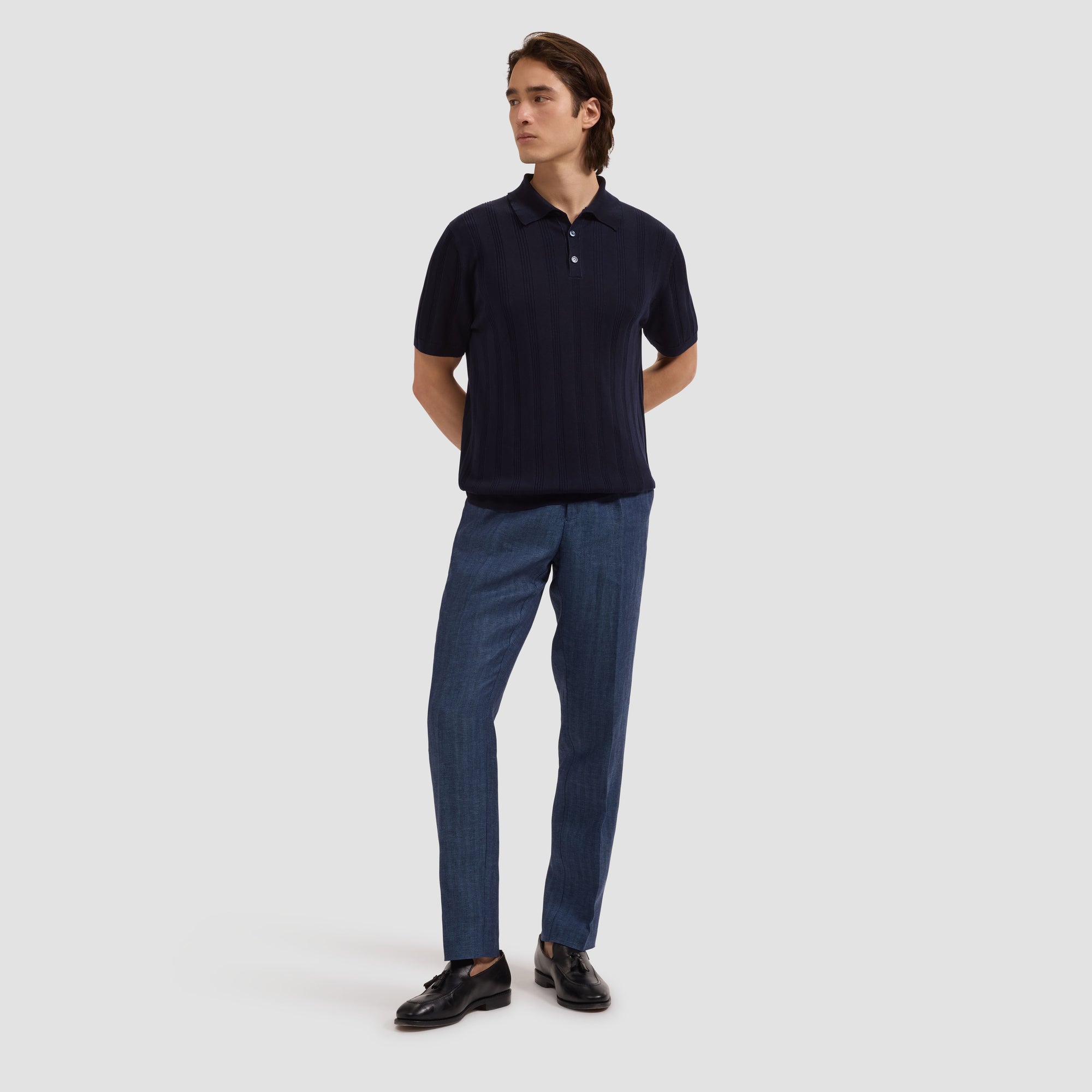 Raised Stripe Short-Sleeve Polo Sweater