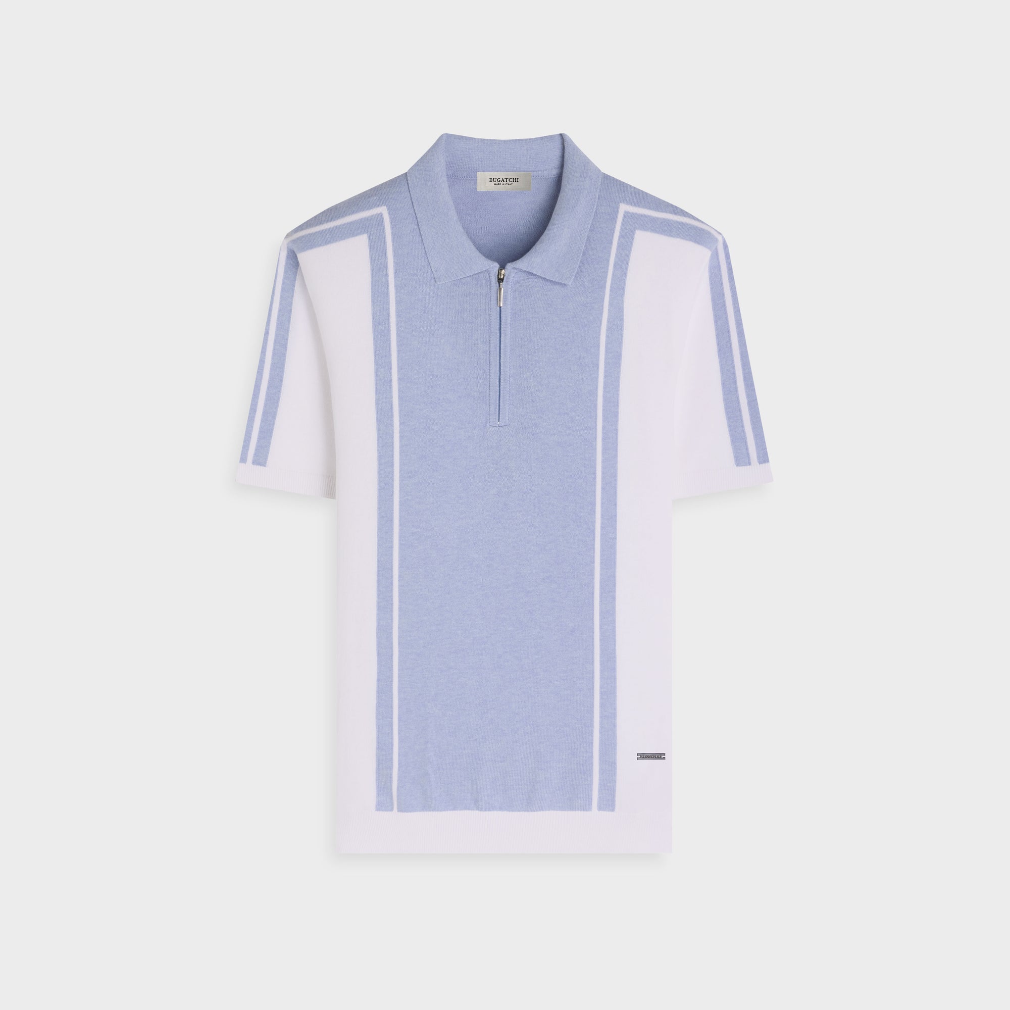 Contrast Panel Short-Sleeve Quarter-Zip Sweater