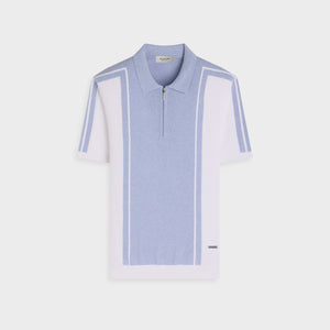Contrast Panel Short-Sleeve Quarter-Zip Sweater