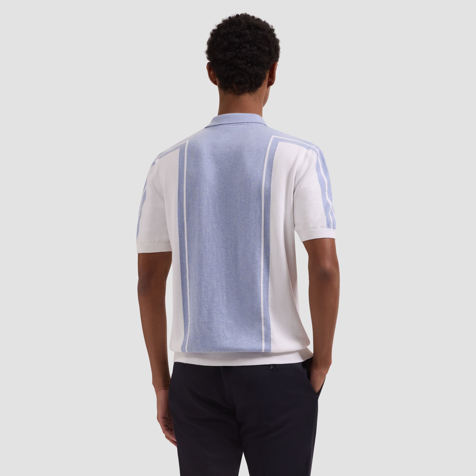 Contrast Panel Short-Sleeve Quarter-Zip Sweater