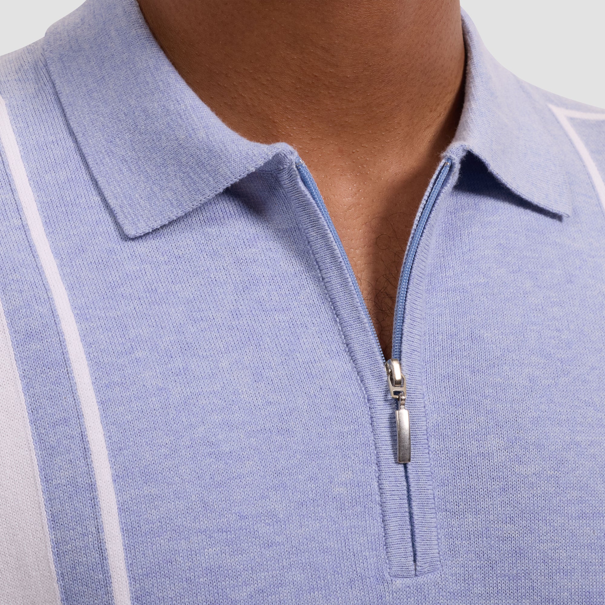 Contrast Panel Short-Sleeve Quarter-Zip Sweater
