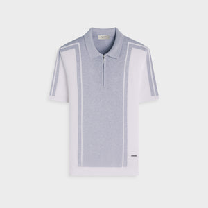 Contrast Panel Short-Sleeve Quarter-Zip Sweater
