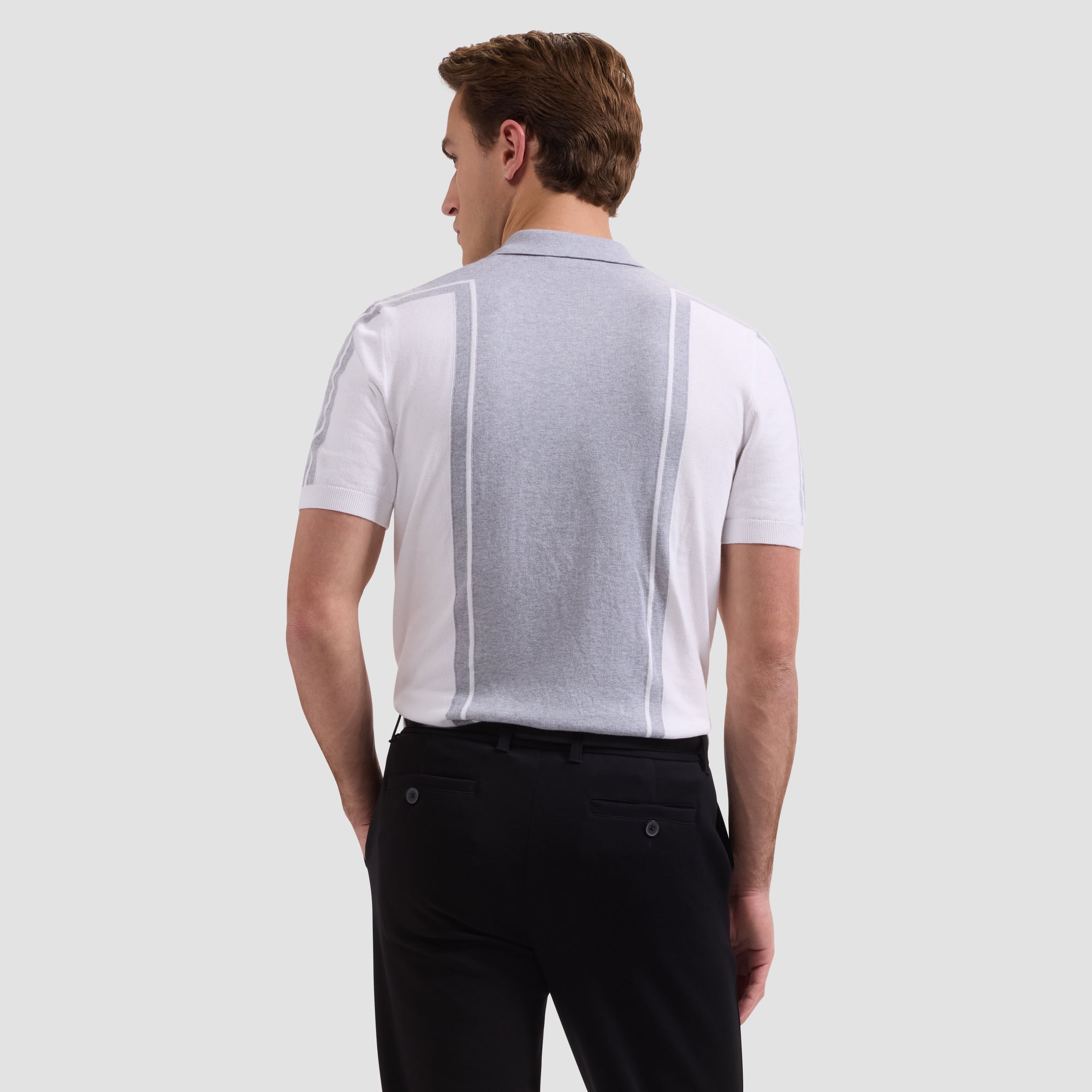 Contrast Panel Short-Sleeve Quarter-Zip Sweater