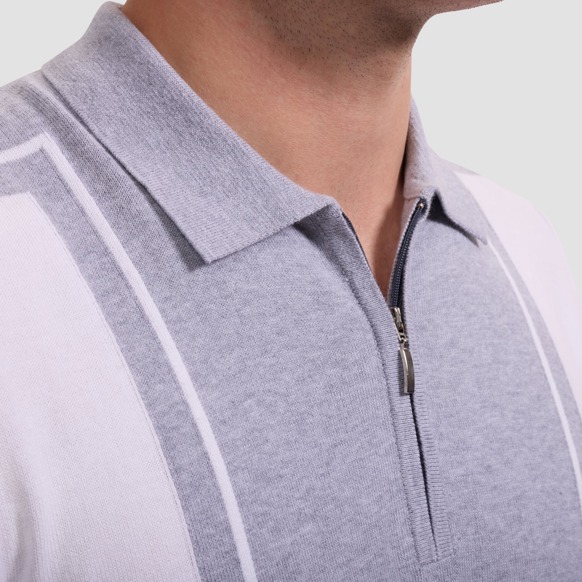 Contrast Panel Short-Sleeve Quarter-Zip Sweater