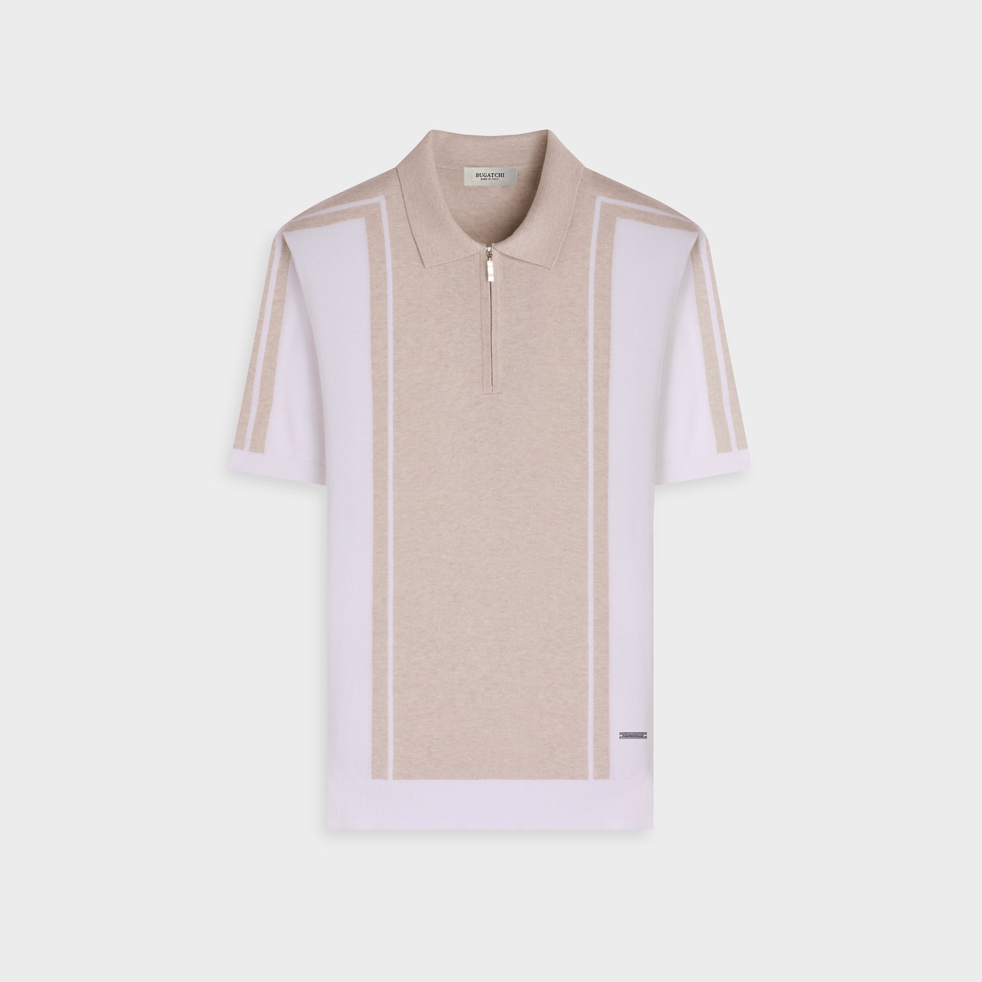 Contrast Panel Short-Sleeve Quarter-Zip Sweater