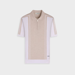 Contrast Panel Short-Sleeve Quarter-Zip Sweater