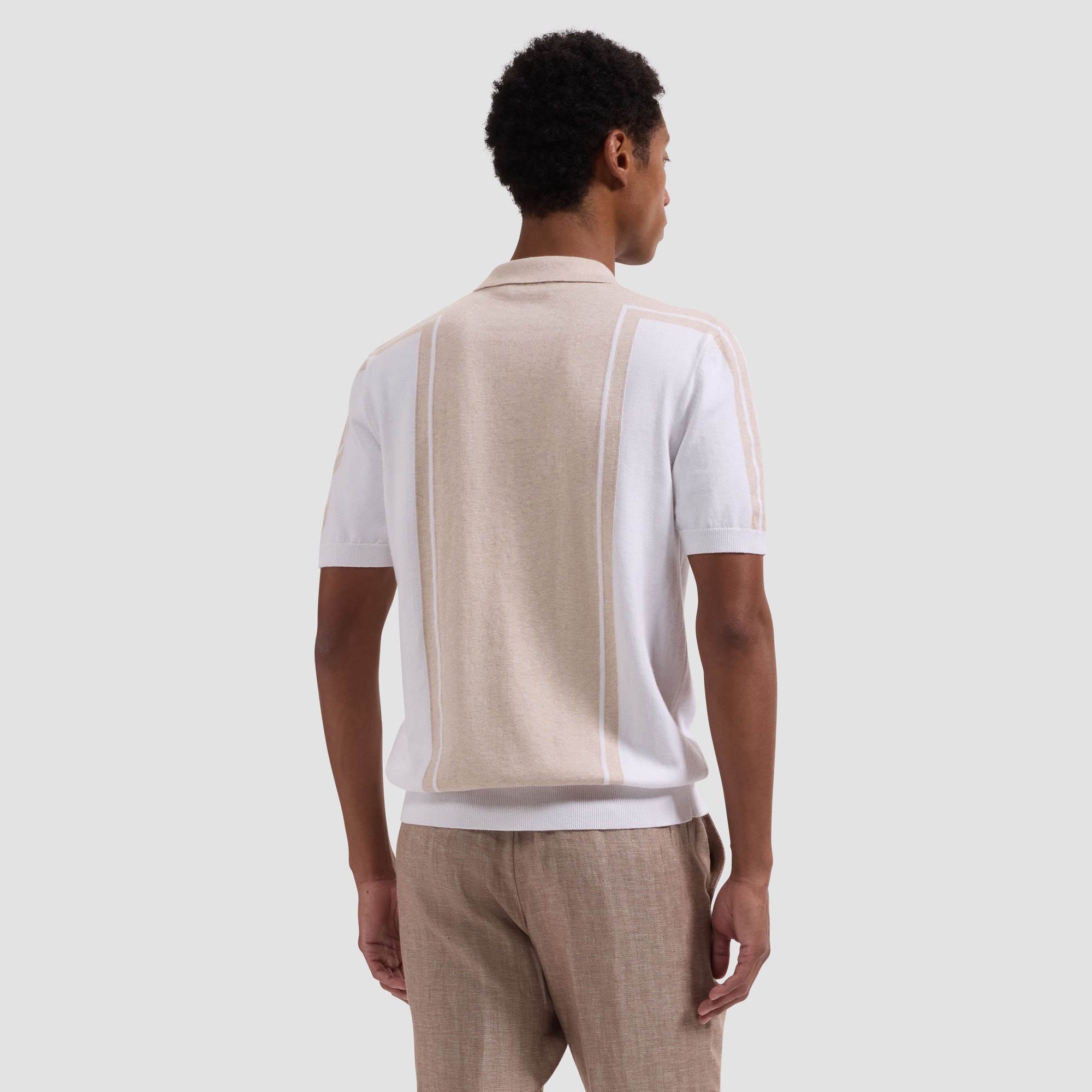Contrast Panel Short-Sleeve Quarter-Zip Sweater