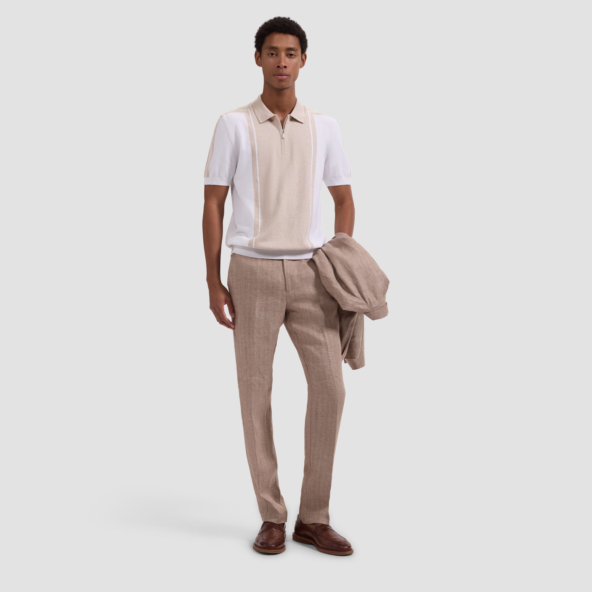 Contrast Panel Short-Sleeve Quarter-Zip Sweater