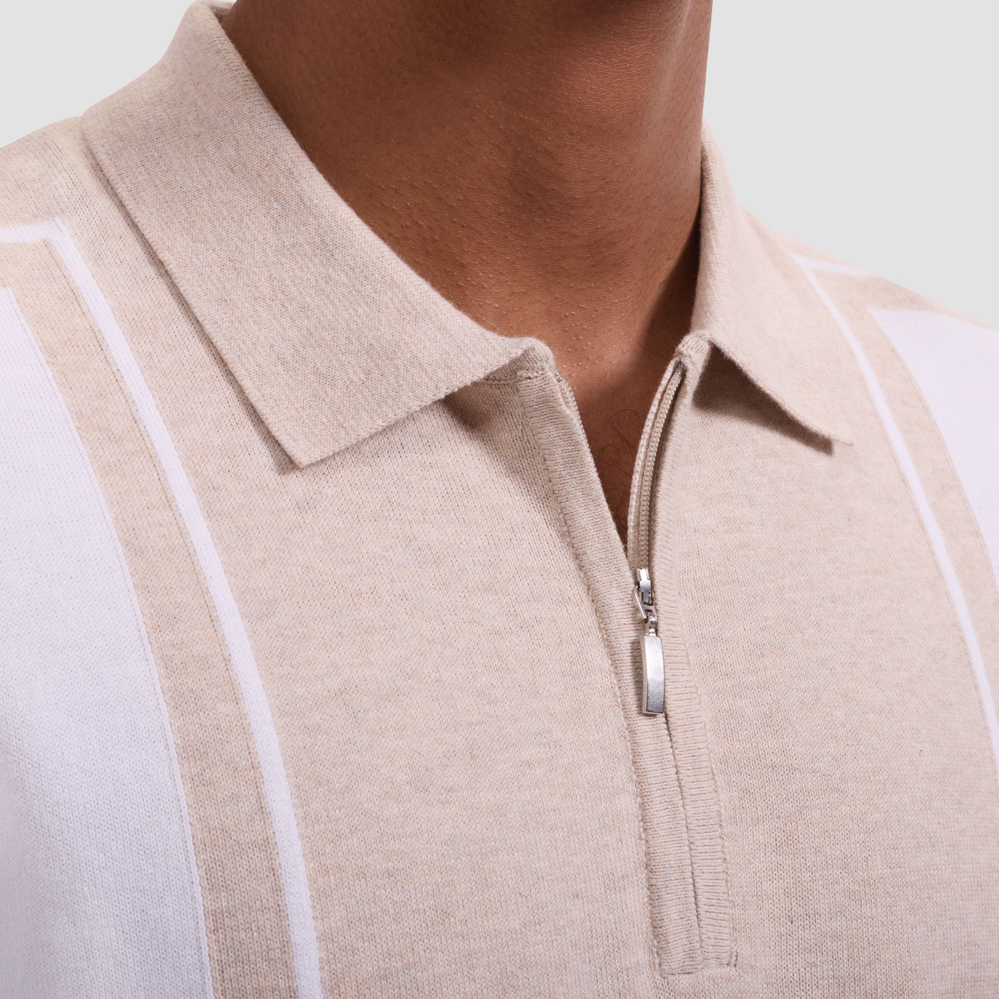 Contrast Panel Short-Sleeve Quarter-Zip Sweater