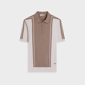 Contrast Panel Short-Sleeve Quarter-Zip Sweater