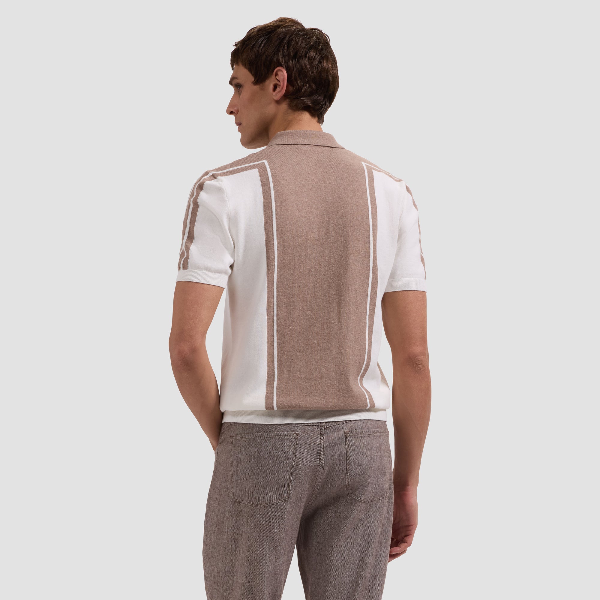 Contrast Panel Short-Sleeve Quarter-Zip Sweater