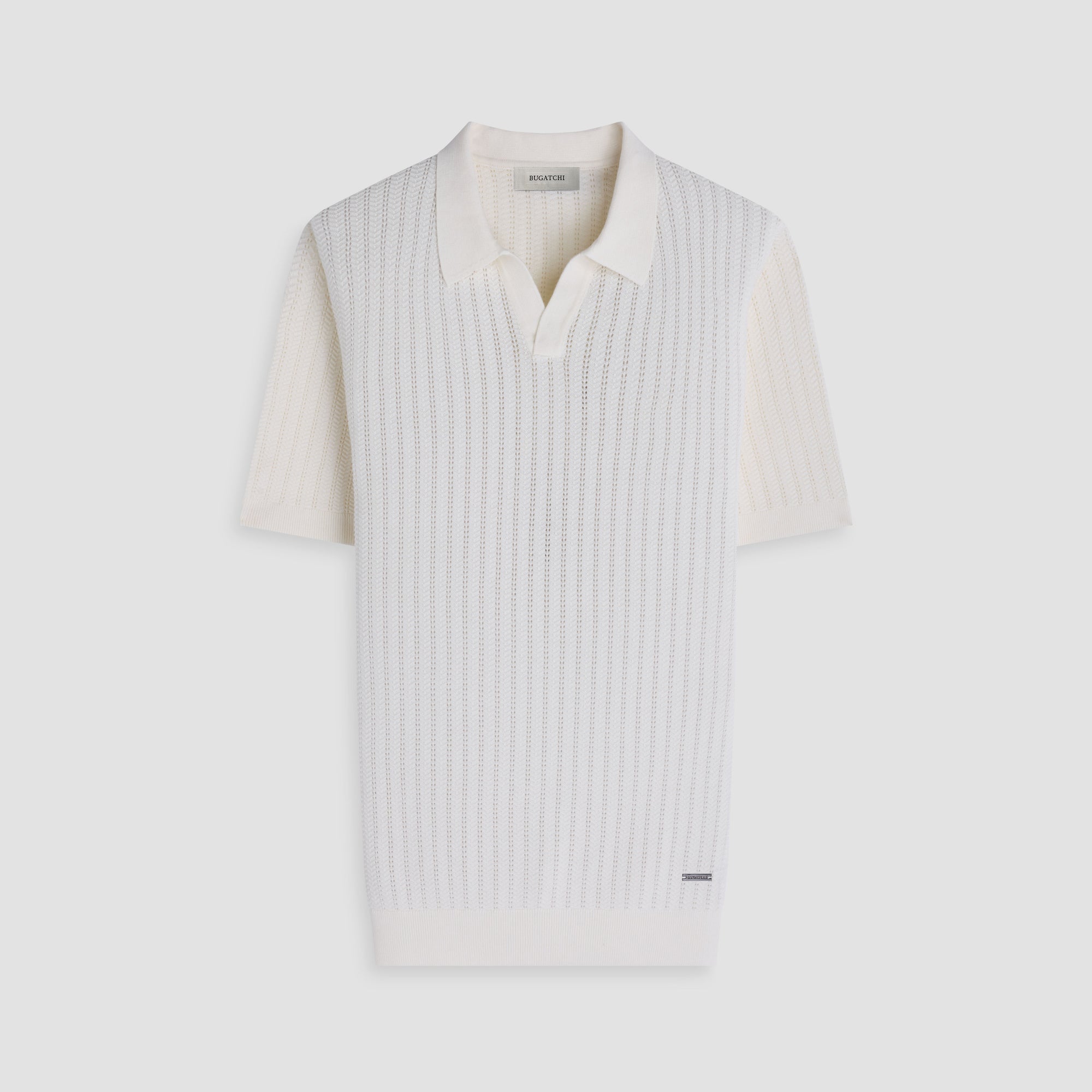 Pointelle Rib Johnny Collar Short-Sleeve Sweater