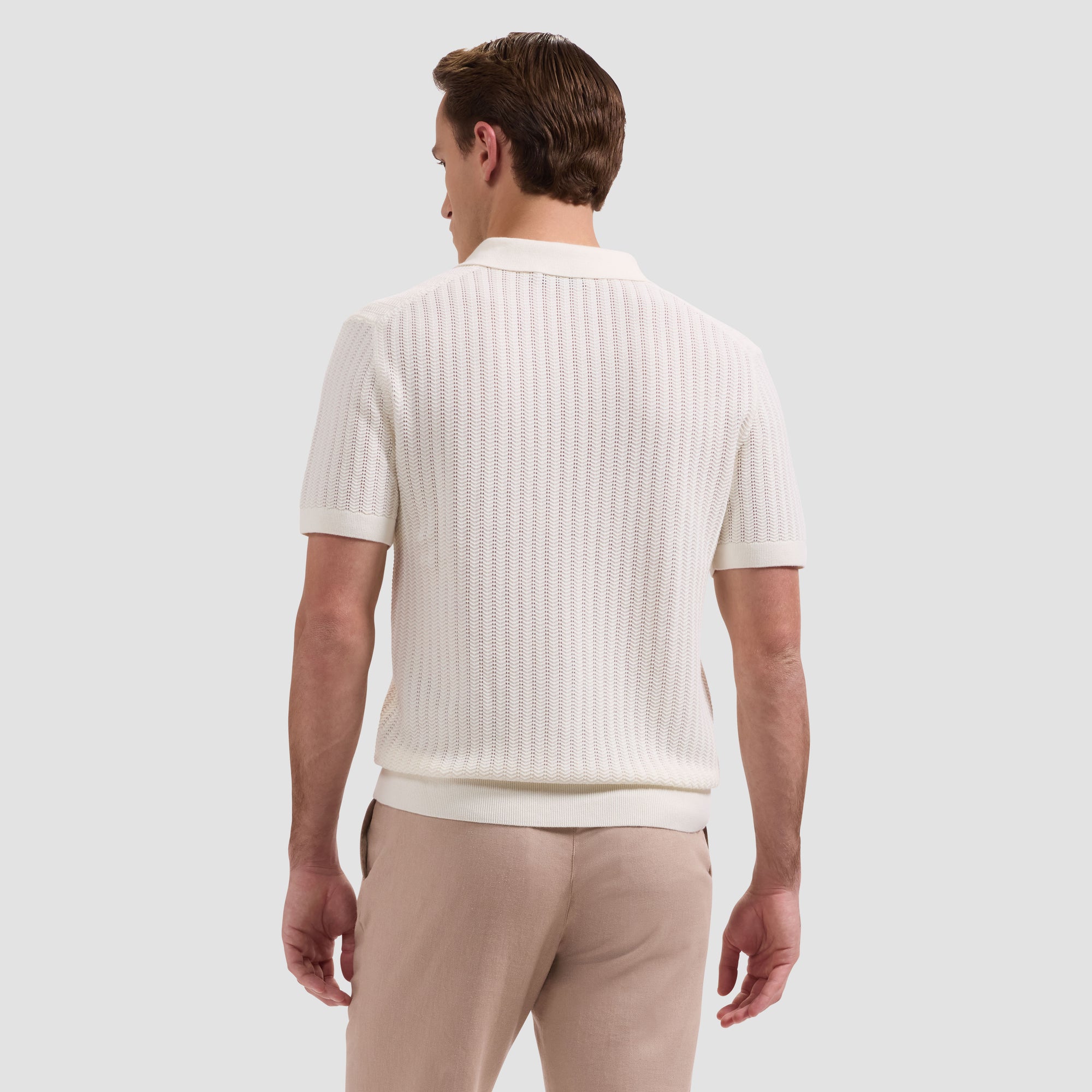 Pointelle Rib Johnny Collar Short-Sleeve Sweater