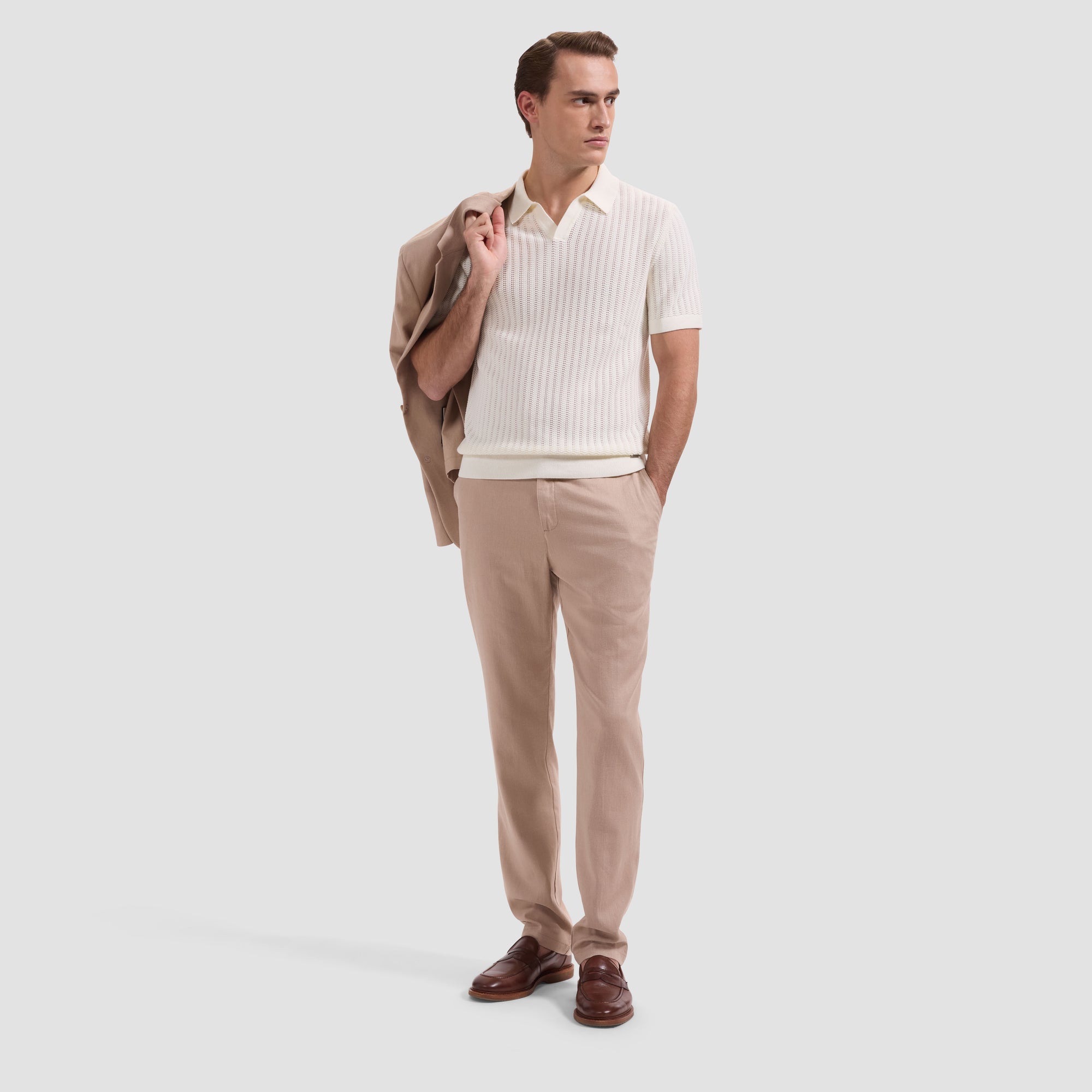 Pointelle Rib Johnny Collar Short-Sleeve Sweater