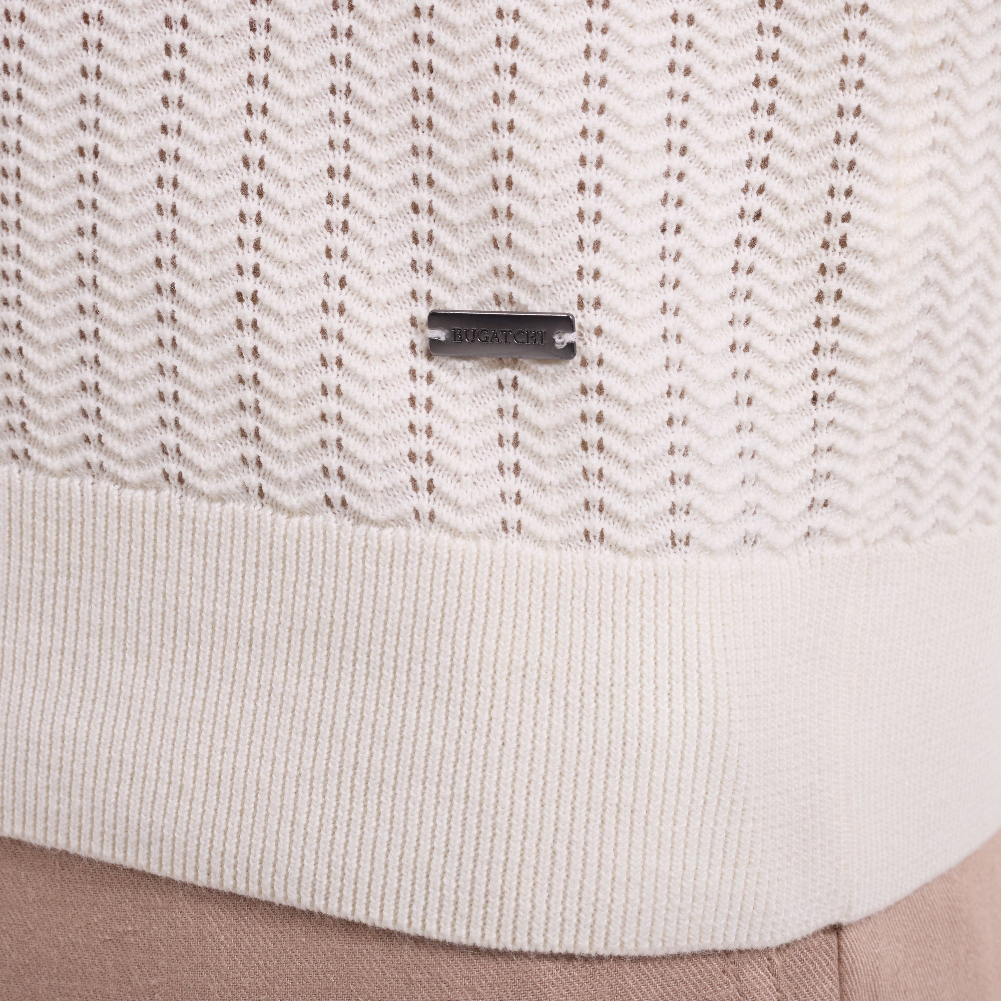 Pointelle Rib Johnny Collar Short-Sleeve Sweater