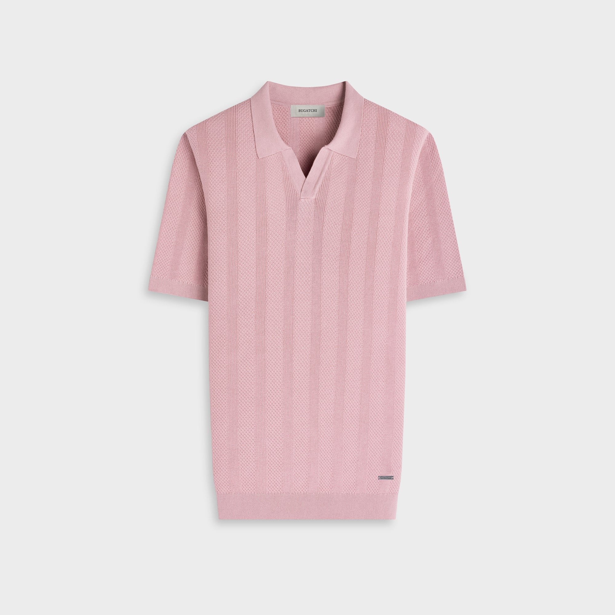 Textured Stripe Johnny Collar Short-Sleeve Sweater