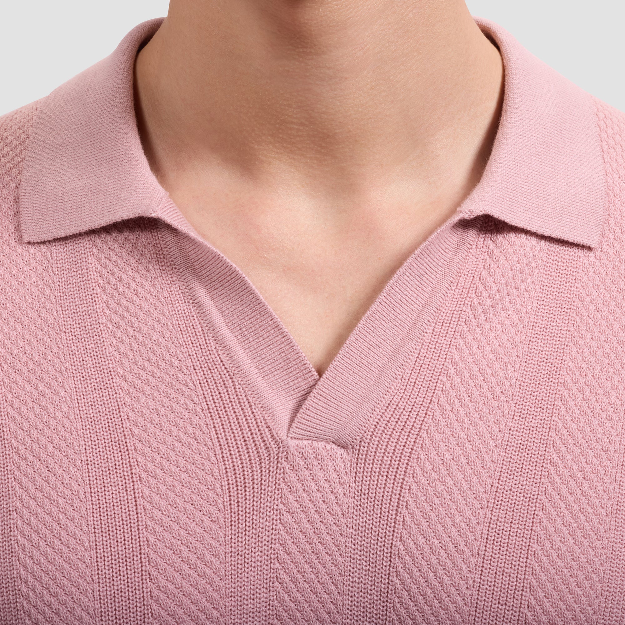 Textured Stripe Johnny Collar Short-Sleeve Sweater