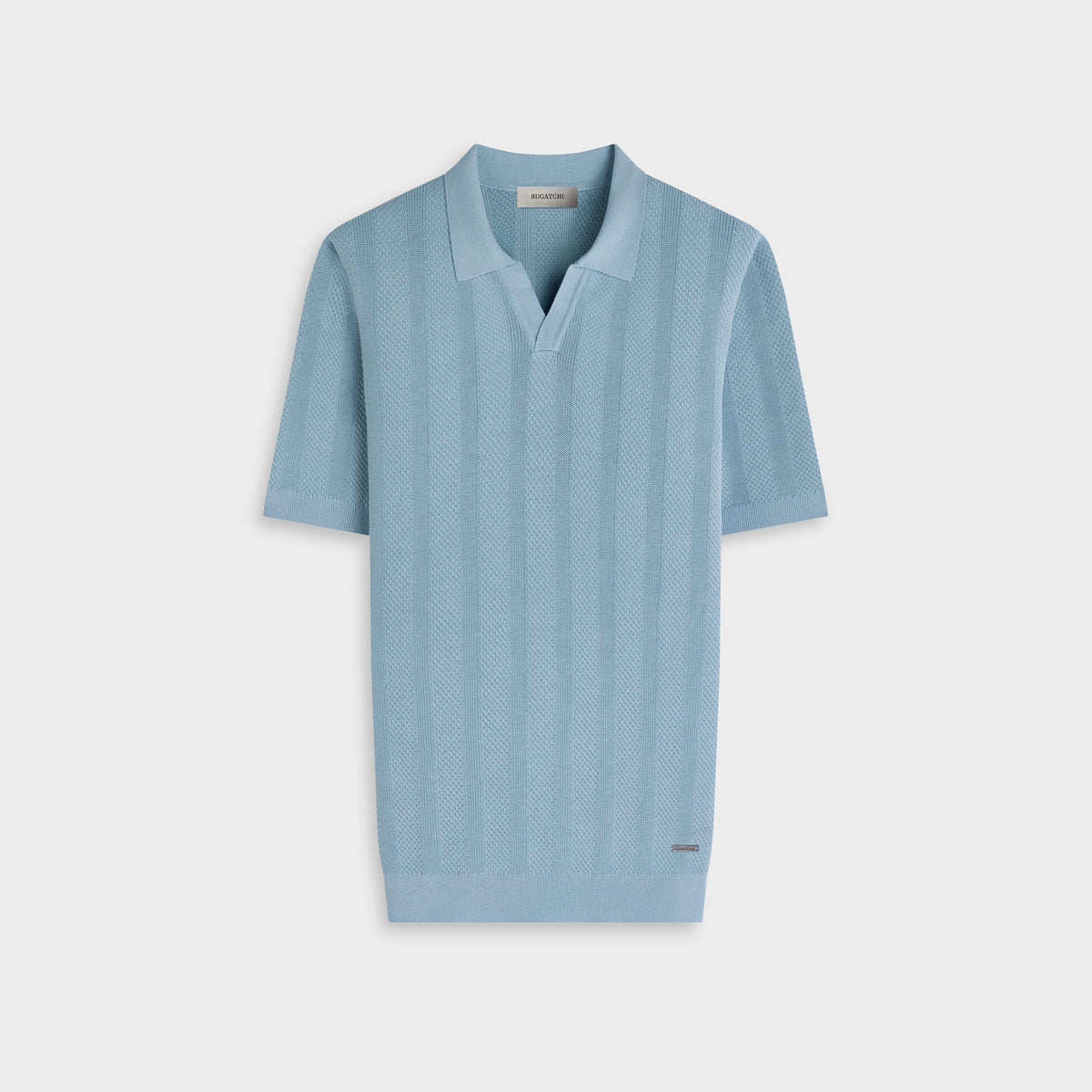 Textured Stripe Johnny Collar Short-Sleeve Sweater