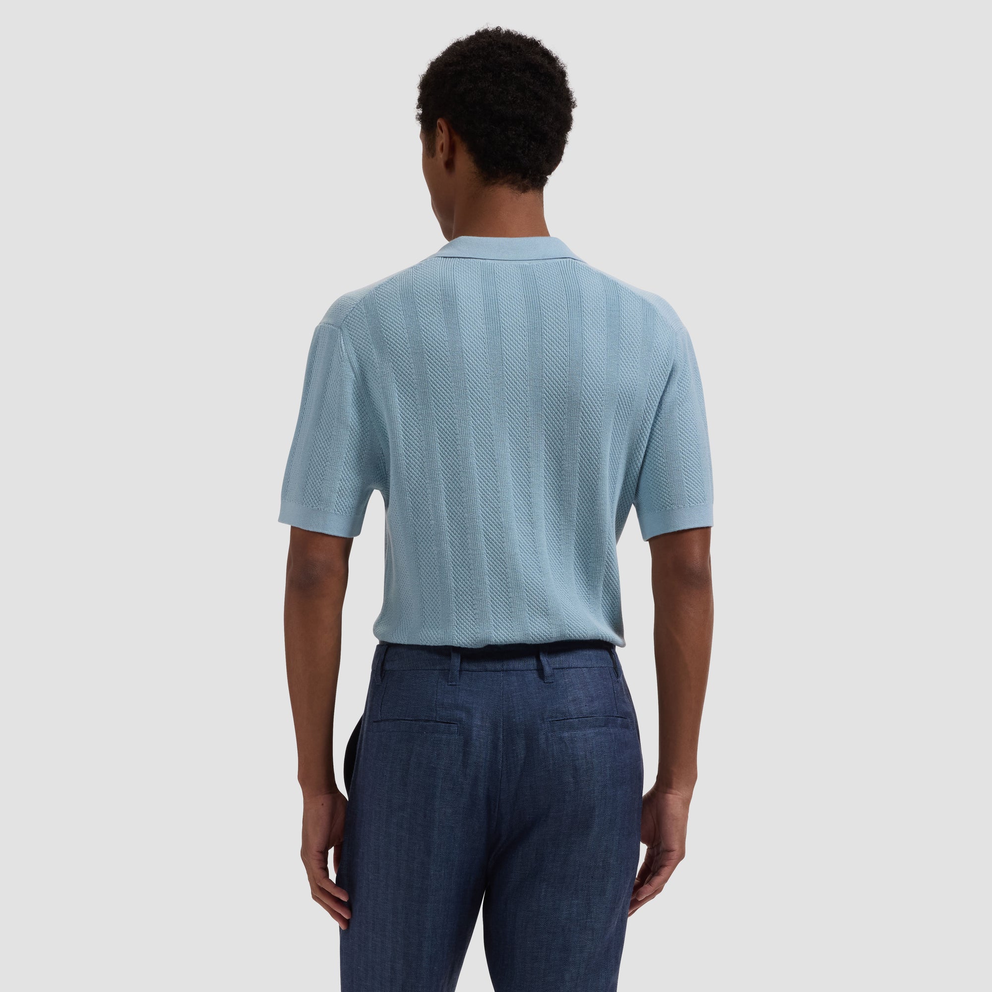 Textured Stripe Johnny Collar Short-Sleeve Sweater