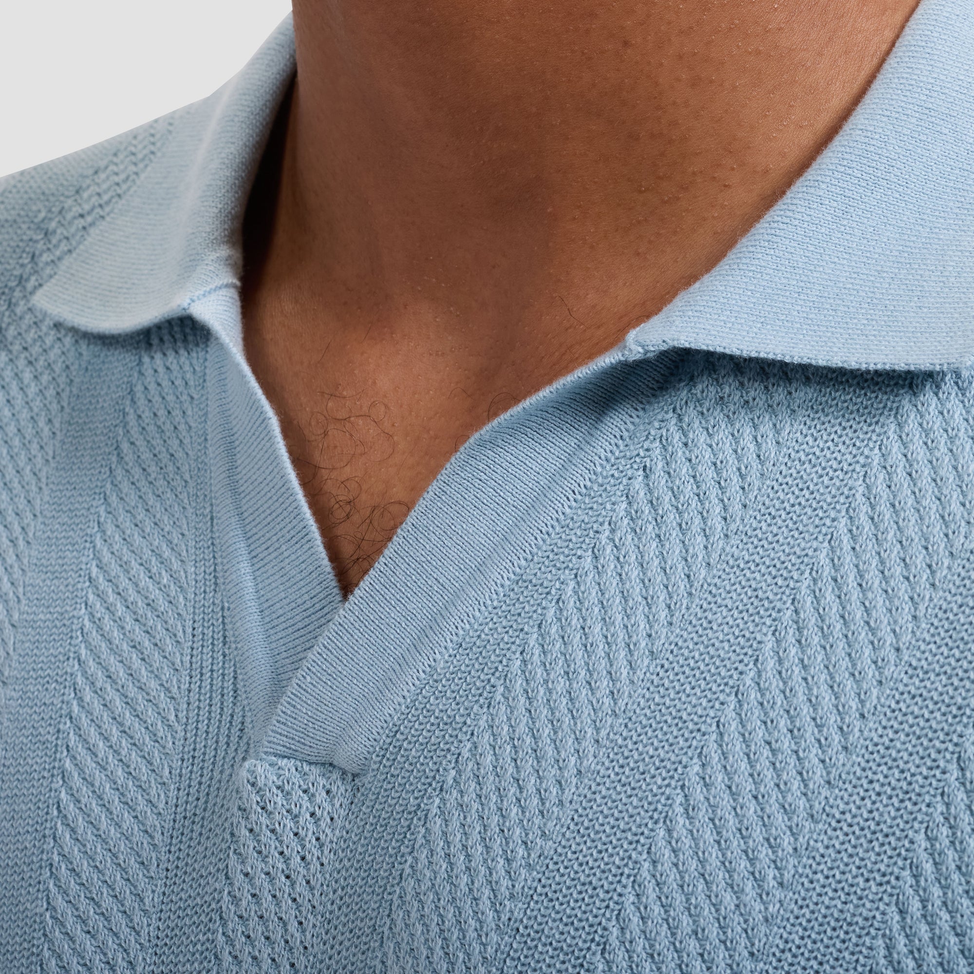 Textured Stripe Johnny Collar Short-Sleeve Sweater