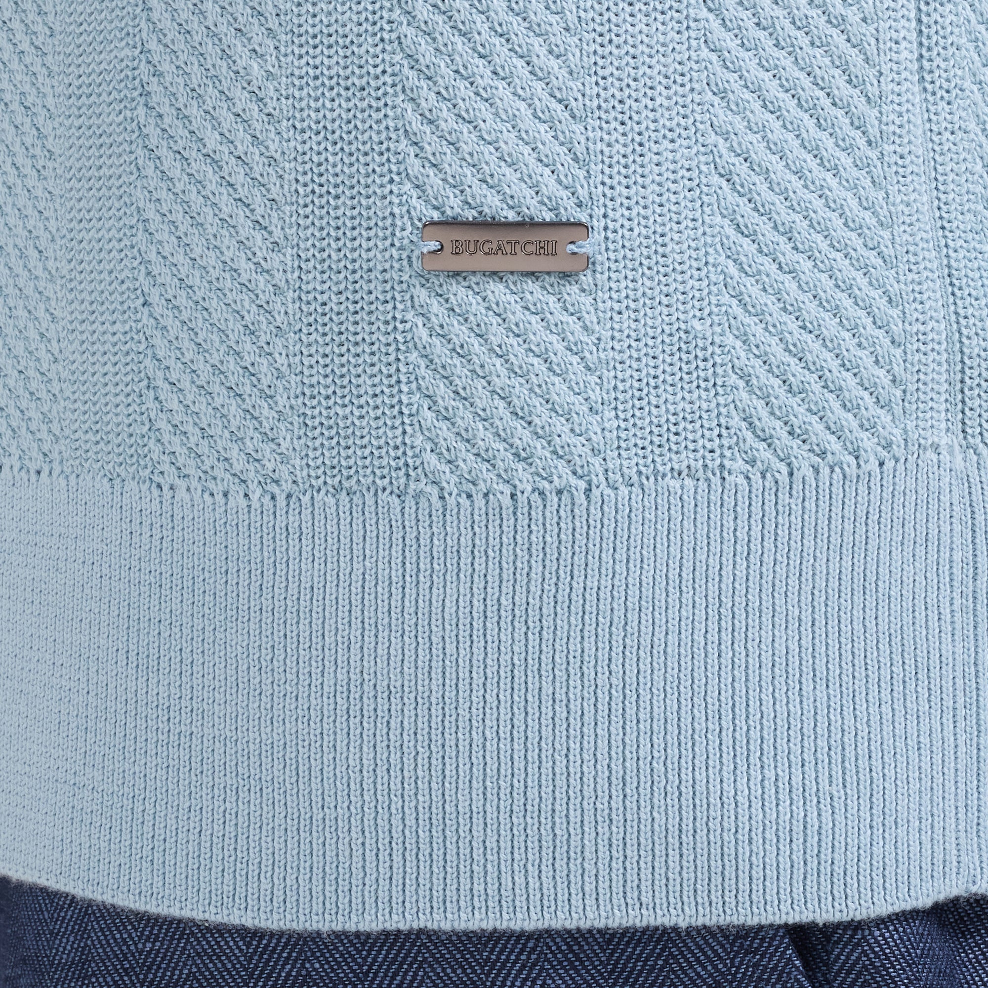 Textured Stripe Johnny Collar Short-Sleeve Sweater