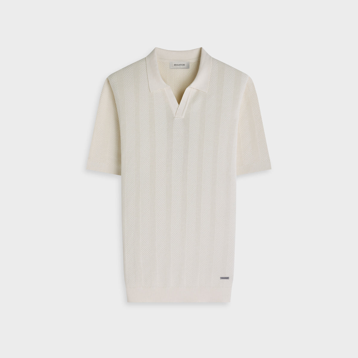 Textured Stripe Johnny Collar Short-Sleeve Sweater