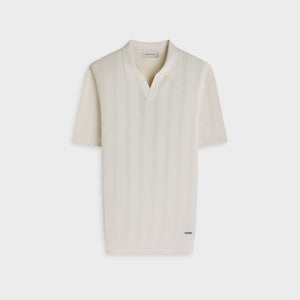 Textured Stripe Johnny Collar Short-Sleeve Sweater