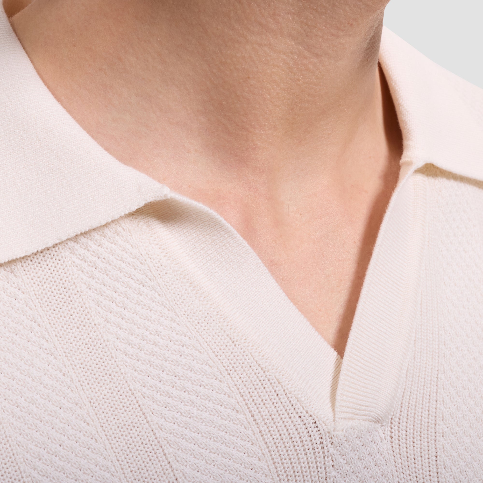 Textured Stripe Johnny Collar Short-Sleeve Sweater