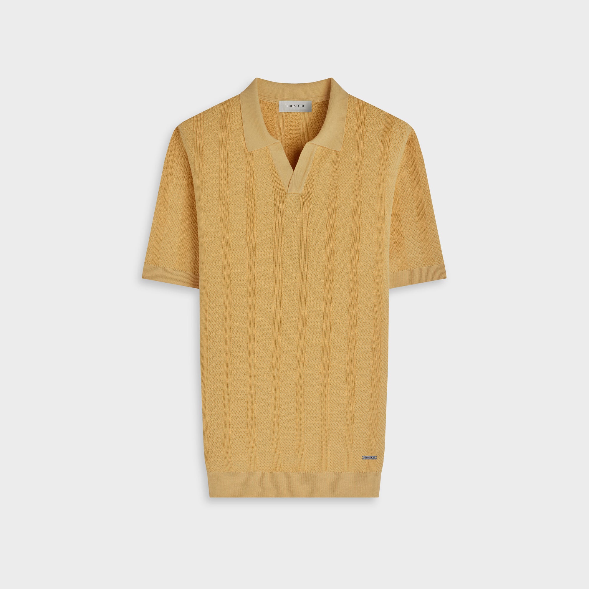 Textured Stripe Johnny Collar Short-Sleeve Sweater