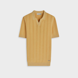 Textured Stripe Johnny Collar Short-Sleeve Sweater