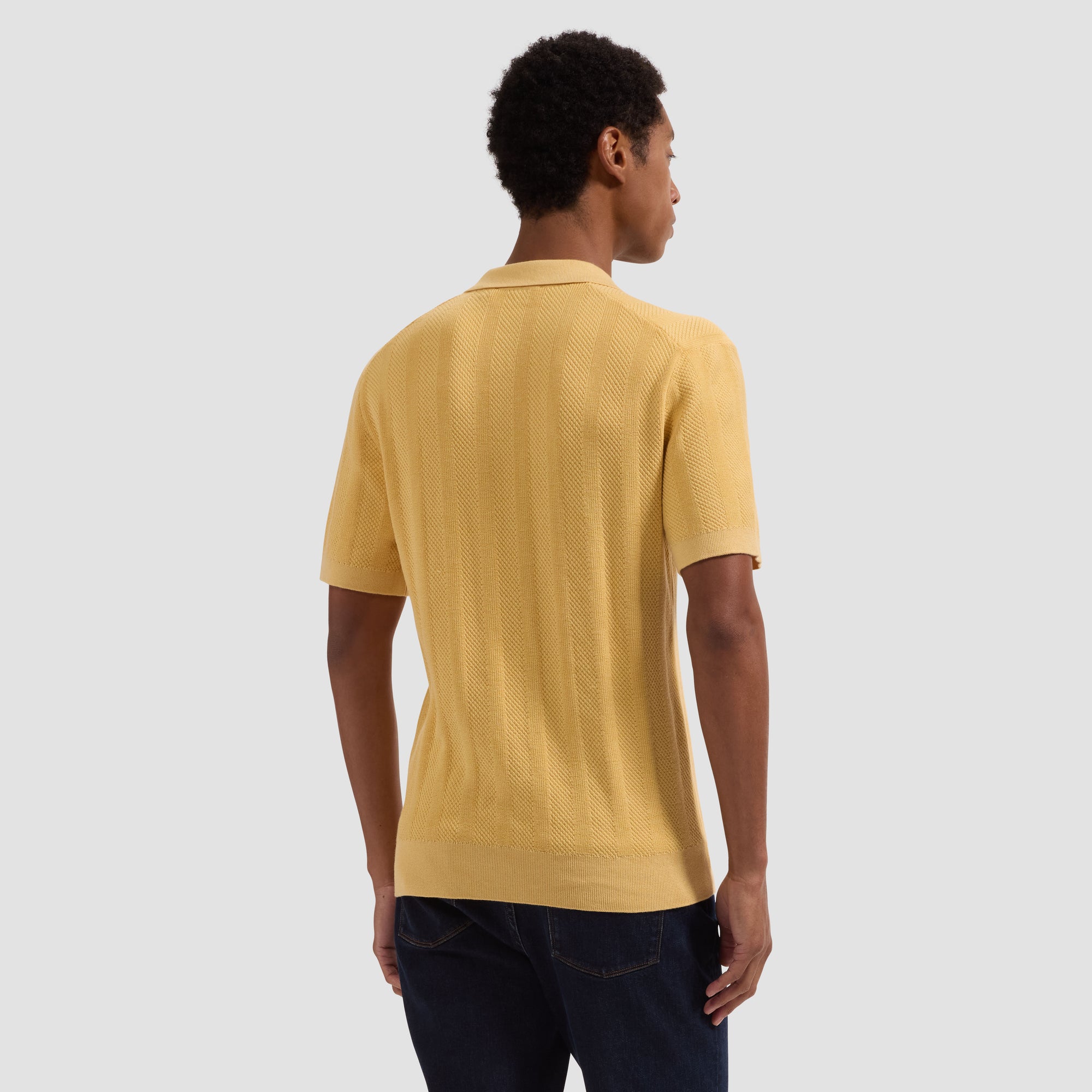 Textured Stripe Johnny Collar Short-Sleeve Sweater