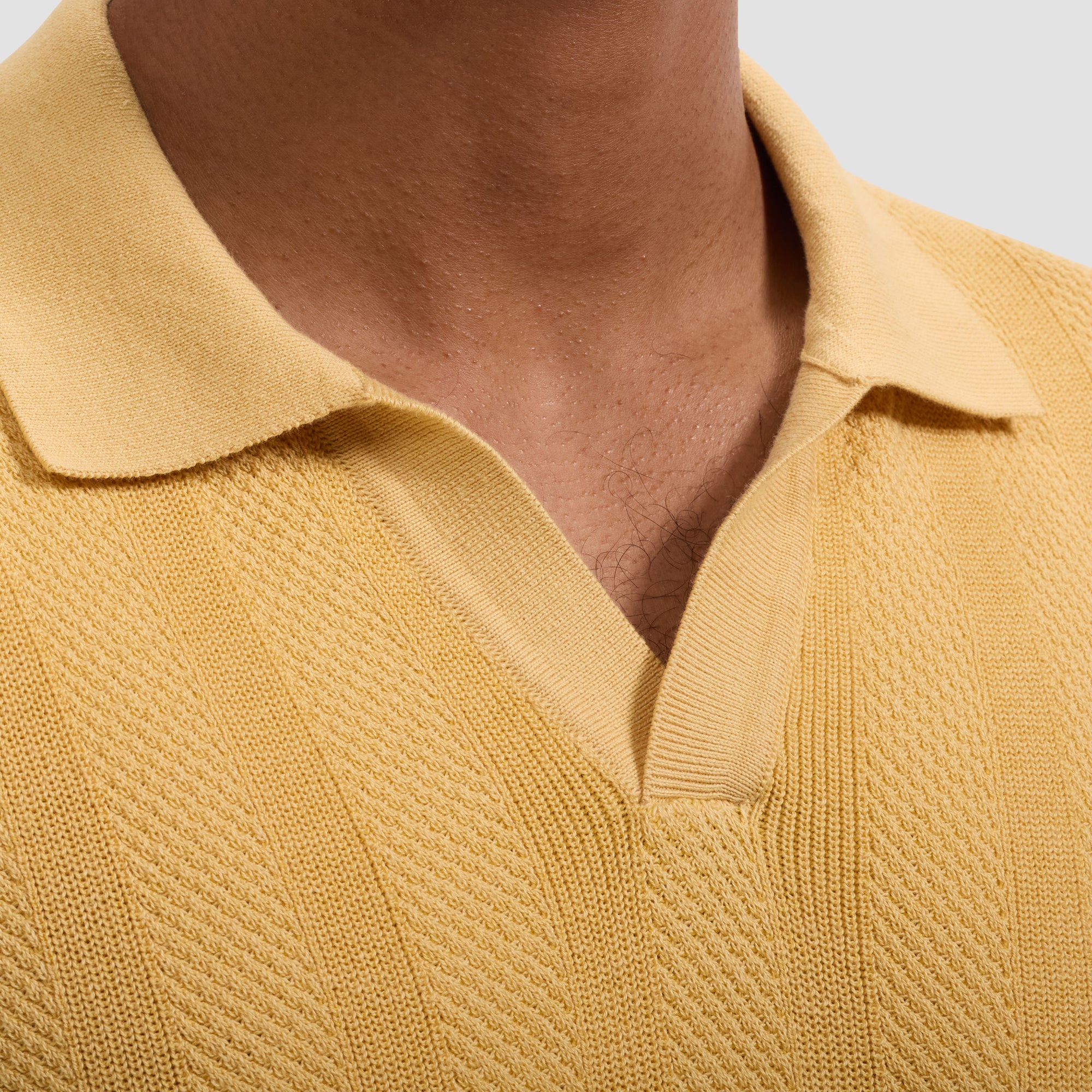 Textured Stripe Johnny Collar Short-Sleeve Sweater