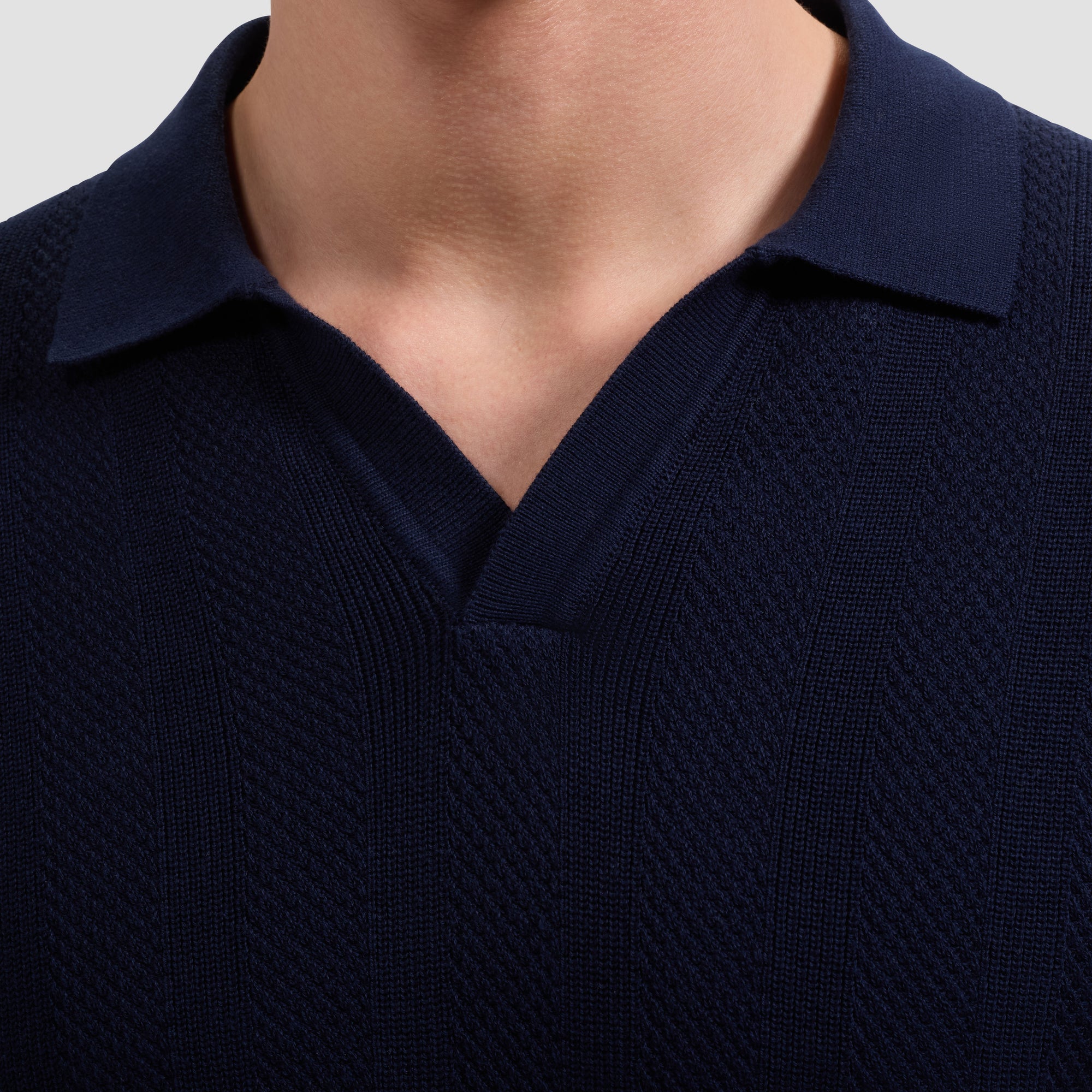 Textured Stripe Johnny Collar Short-Sleeve Sweater