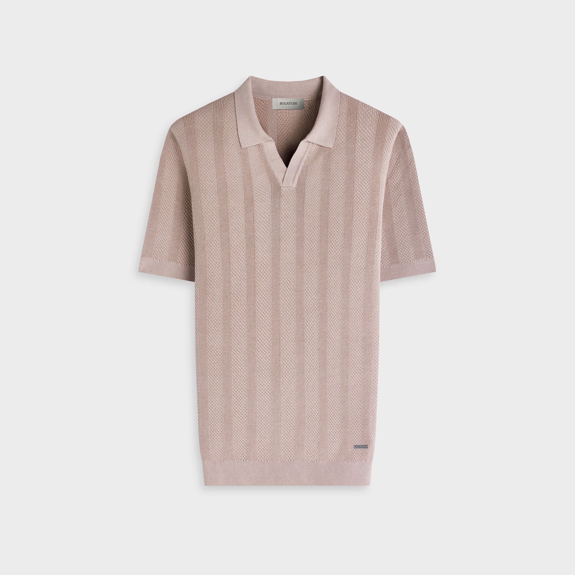 Textured Stripe Johnny Collar Short-Sleeve Sweater
