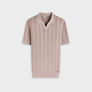 Textured Stripe Johnny Collar Short-Sleeve Sweater