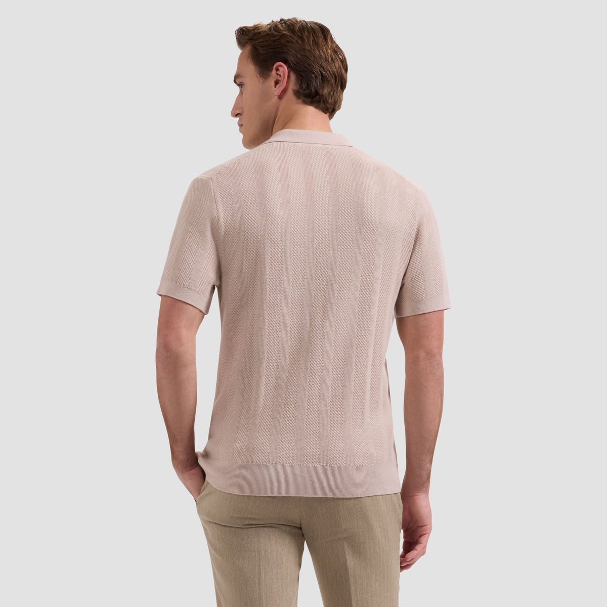 Textured Stripe Johnny Collar Short-Sleeve Sweater