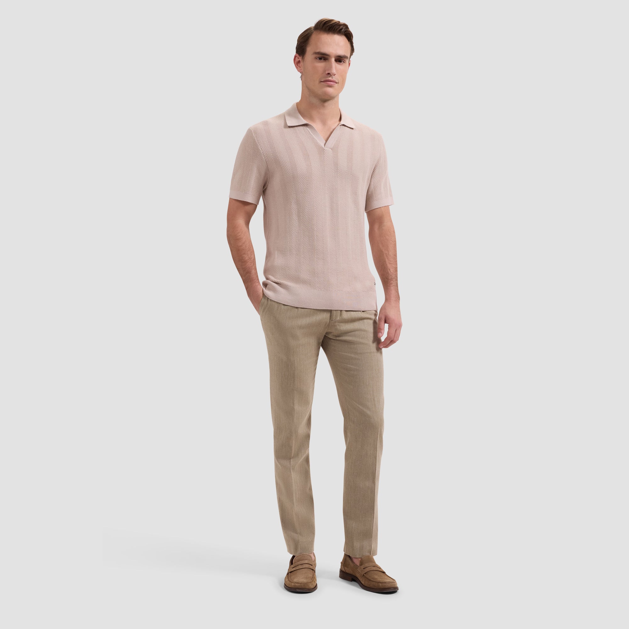 Textured Stripe Johnny Collar Short-Sleeve Sweater