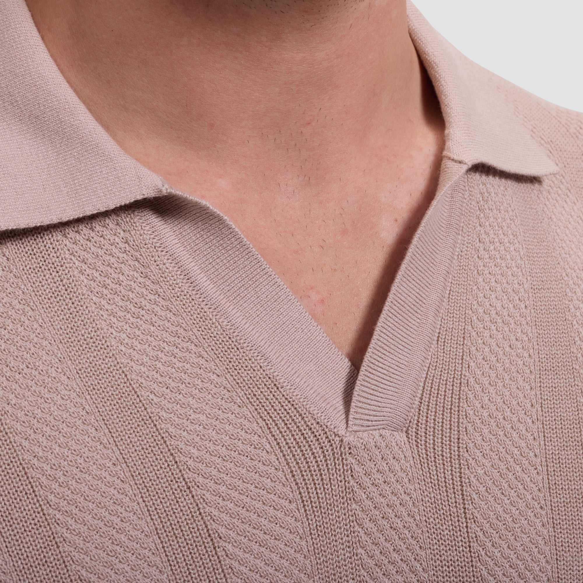 Textured Stripe Johnny Collar Short-Sleeve Sweater