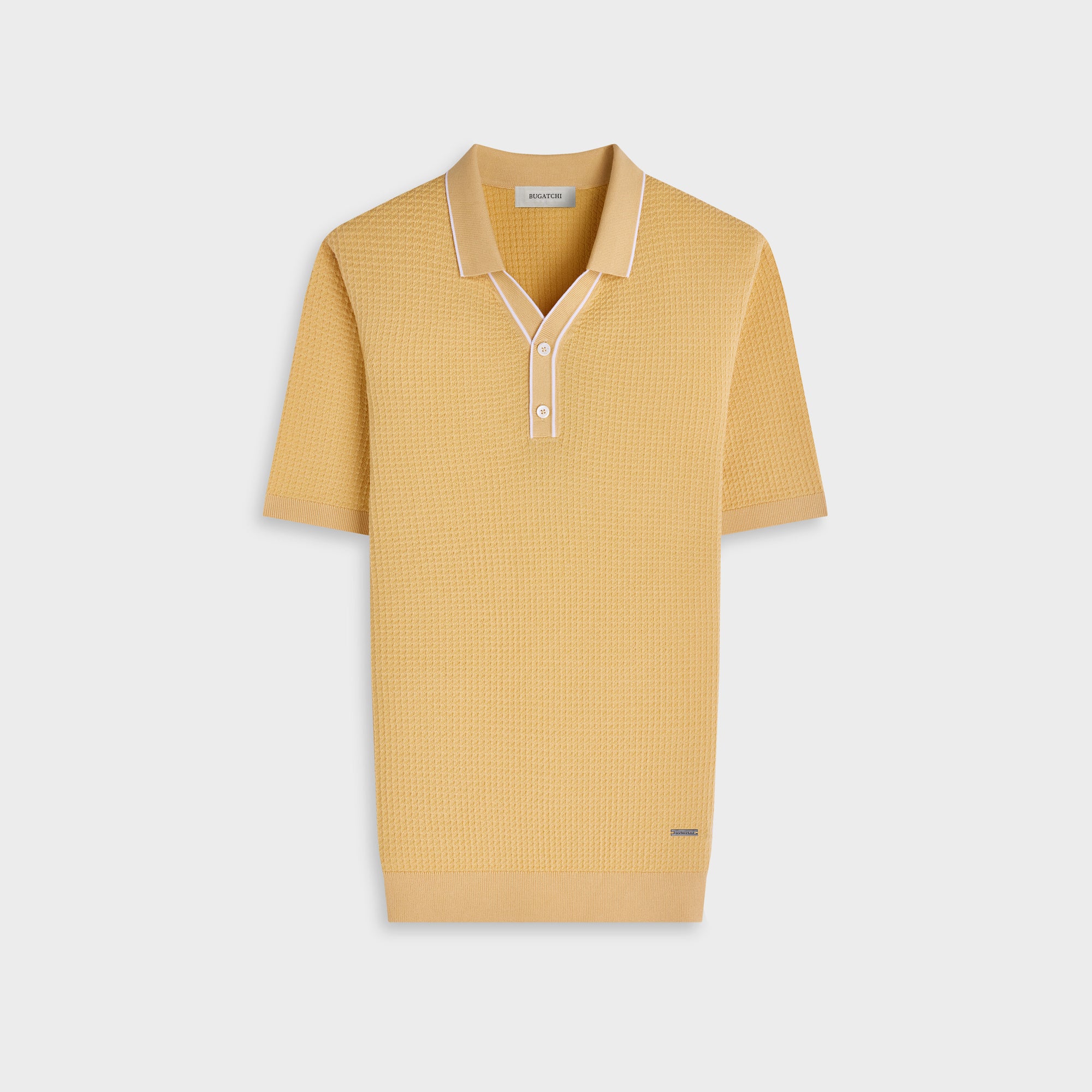Waffle Knit Johnny Collar Short-Sleeve Sweater