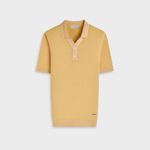 Waffle Knit Johnny Collar Short-Sleeve Sweater