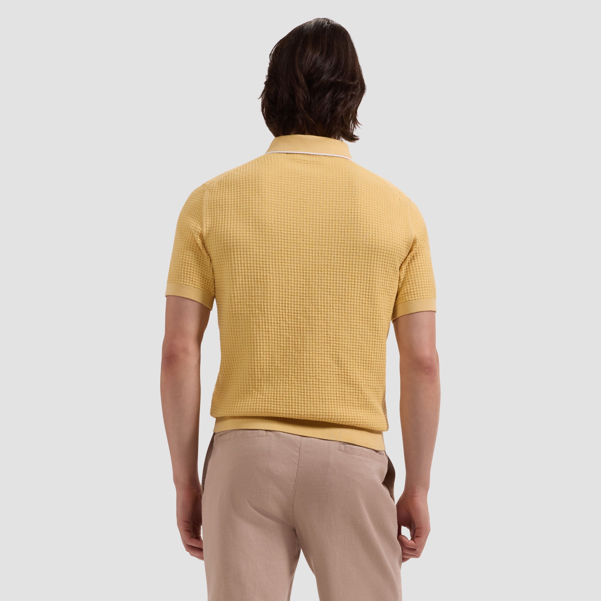 Waffle Knit Johnny Collar Short-Sleeve Sweater